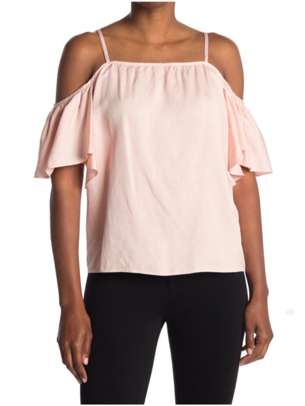 Reiss NWT Pink Linen Blend Strappy Emma Cold Shoulder Ruffled Top, Size 12